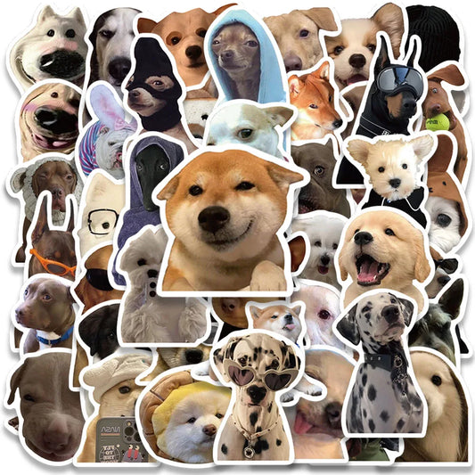 50pcs Funny Meme Dogs Stickers Water Bottle Pet Puppy Stickers Laptop Luggage Notebook Skateboard Waterproof Vinyl Car Decals