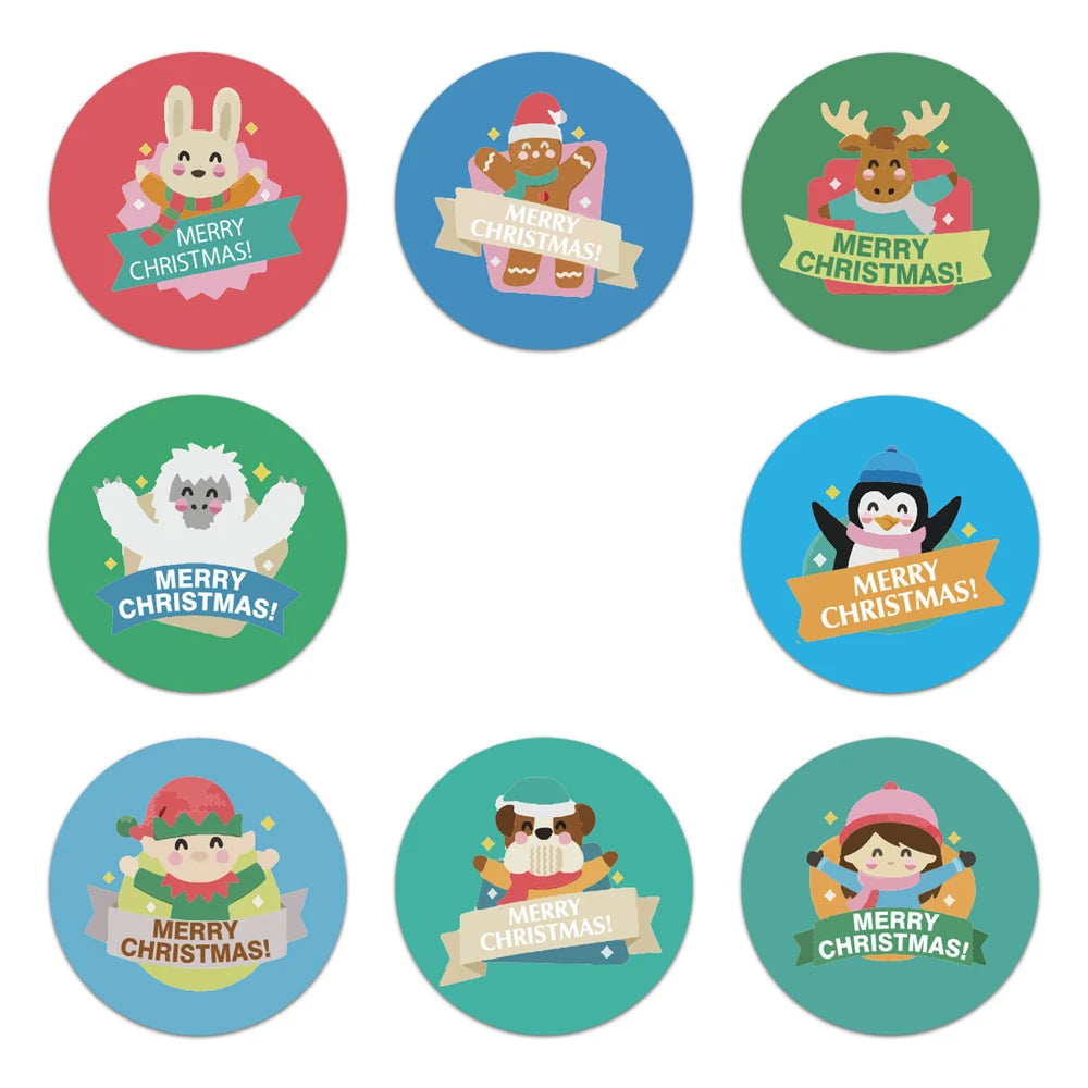 100-500pcs 1 Inch Paper Merry Christmas Sticker Santa Cartoons Sealing Label Stickers Scrapbook Gift Card Packaging Stationery