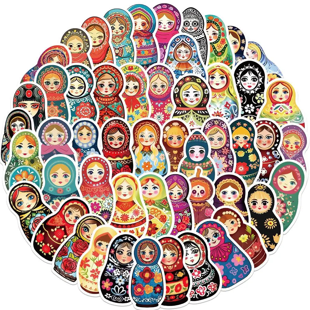 10/52PCS Cute Russian Doll Stickers Waterproof Graffiti Decoration, Water Cups Luggage Guitar Books Laptops Student DIY Decal