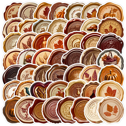 Vintage Autumn Wax Seal Stickers - 10/30/50PCS for DIY, Journal, Planner, Envelope Decoration
