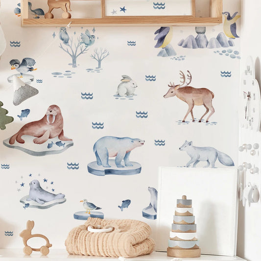Cartoon Arctic Animals Wall Stickers: Penguins & Polar Bears Vinyl Decals for Kids Room Decor
