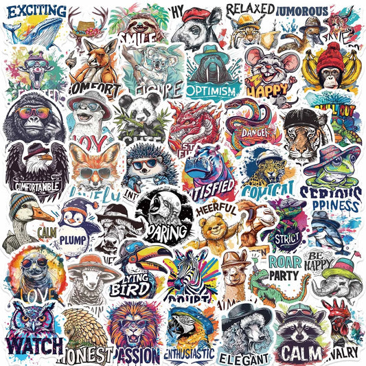 10/50pcs Cute Funny Animal Graffiti Stickers Inspirational Words Decals DIY Stationery Scrapbook Bike Guitar Sticker Kids Toy