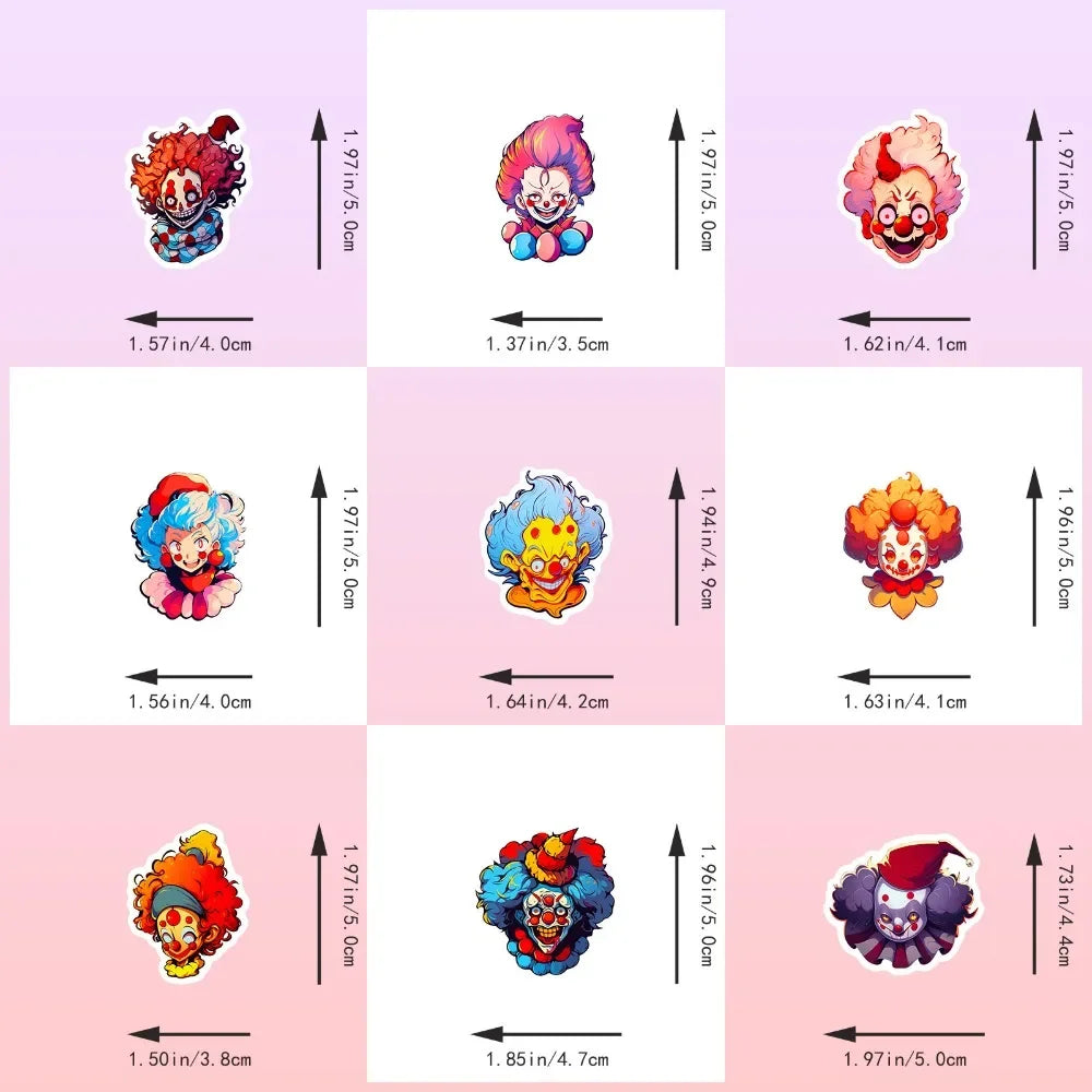10/50Pcs Vintage Clown Stickers For Phone Suitcase Guitar Car Helmet Craft Supplies Scrapbooking Material Cartoon Sticker Pack