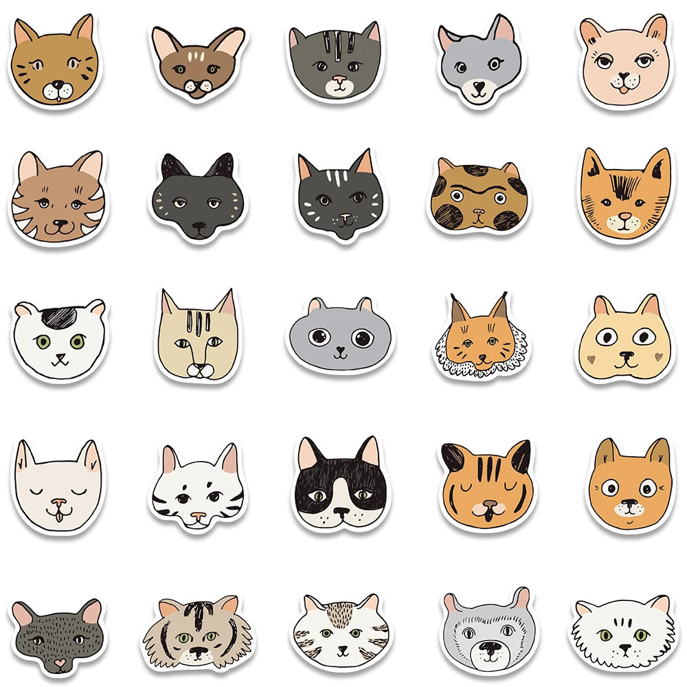 50pcs Cute Aesthetic Cartoon Cats and Dogs Animals Graffiti Stickers For Phone Laptop Fridge Cup Waterproof Decals Kids Toy