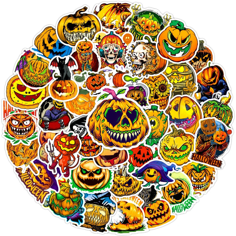 10/30/50PCS Cool Horror Halloween Pumpkin Stickers Toys Skateboard Bike Laptop Phone Cute Cartoon Decals Waterproof Toys Gifts