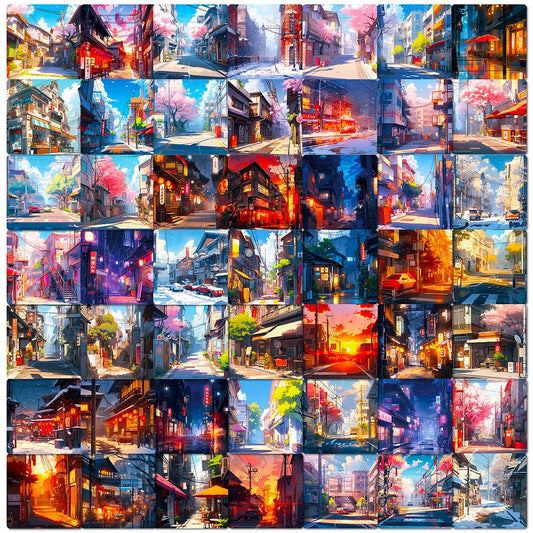 Cartoon Street Landscape Anime Stickers for Laptop, Fridge, Car, Scrapbook - 10/30/50pcs