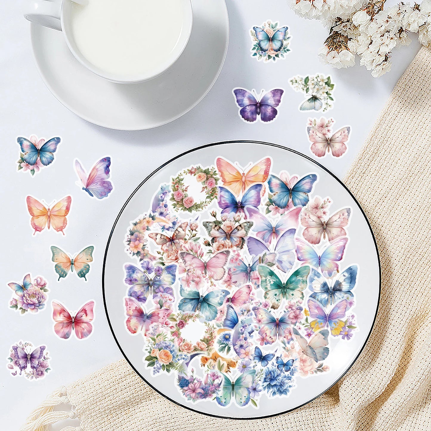 50PCS Butterfly Flower Stickers Waterproof DIY Laptop Phone Guitar Cup