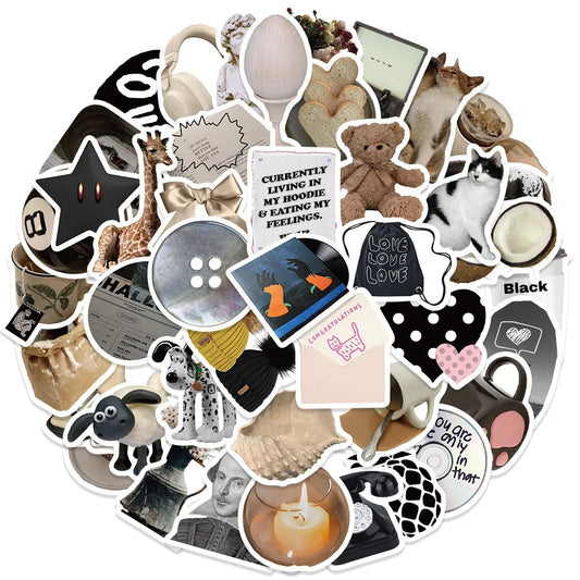 Black & White Minimalist Coffee Graffiti Stickers for Suitcase, Skateboard, Laptop, Luggage, Phone - 10/30/60Pcs