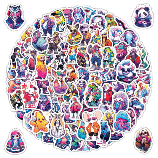 Holographic Laser Animal Stickers 10/30/50/100PCS - Hip-hop Style Graffiti Decals for Snowboard, Laptop, Luggage