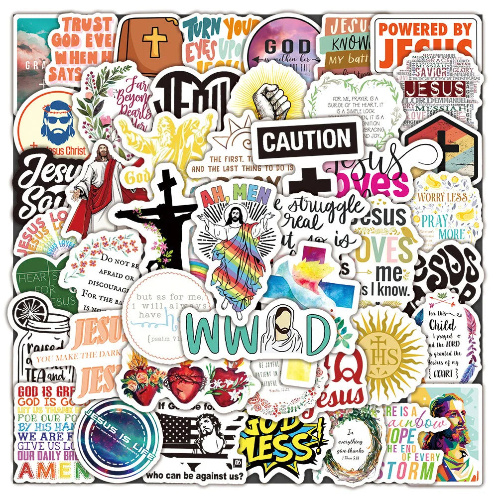 Jesus Christian Sayings Cartoon Stickers Decals Waterproof 10/30/50/100PCS