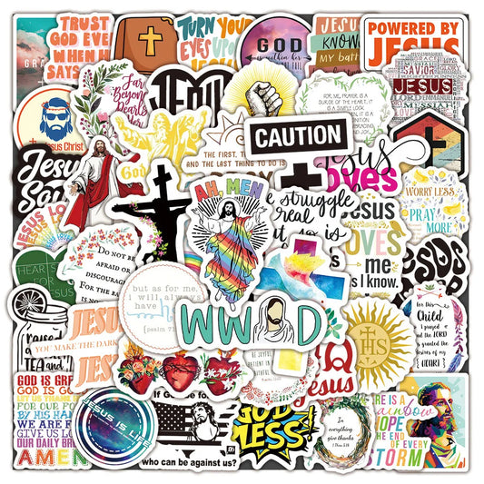 Jesus Christian Sayings Cartoon Stickers Decals Waterproof 10/30/50/100PCS