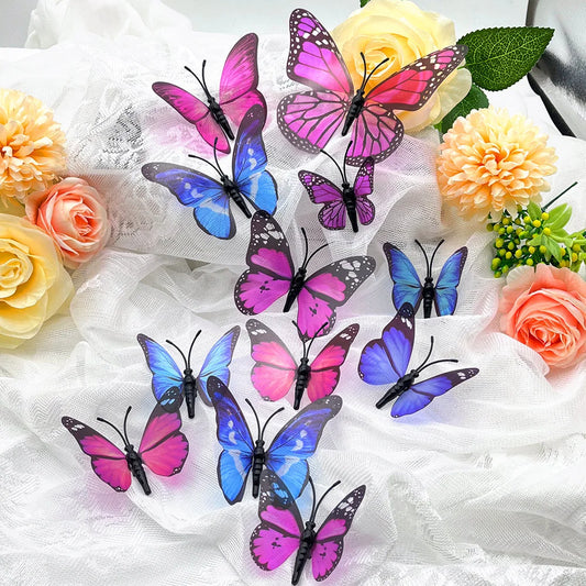 12 Blue Purple 3D Butterfly Wall Stickers Self-Adhesive Home Decor