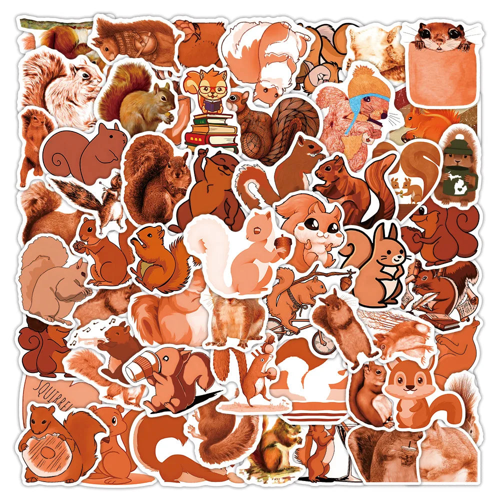 10/50pcs Cartoon Squirrel Stickers Scrapbook Articles Cute Nuts Squirrel Decal Craft Articles Materials DIY Children's Decals