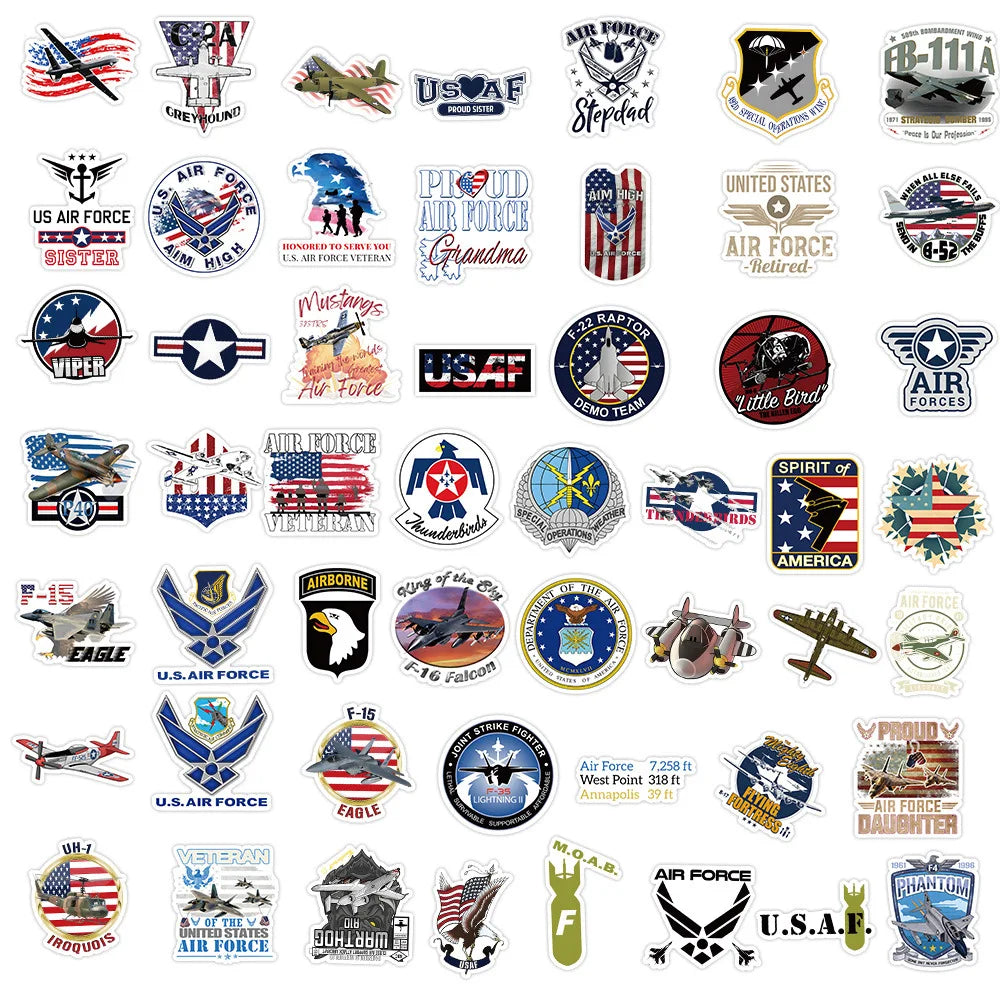 10/50Pcs Cool United States Air Force USAF Stickers Graffiti Decals DIY Motorcycle Laptop Tablet Waterproof Car Sticker Packs