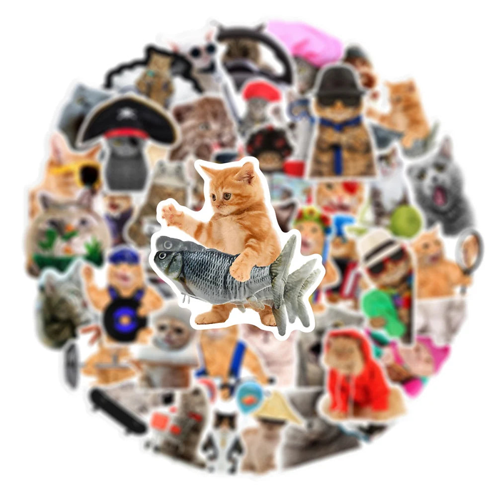 10/30/66PCS Funny Cat Stickers Cute Cartoon Decals Toys DIY Notebook Laptop Skateboard Luggage Phone Car Waterproof Kids Sticker