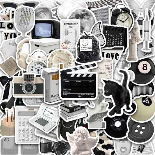 61-Pack Aesthetic Black White Stickers for Phone, Notebook, Laptop, Suitcase, Fridge, Wall
