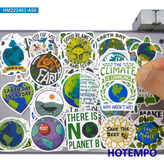 50Pieces No Plastic Green Slogan Save Planet Sea Forest Animal Funny Stickers for Phone Scrapbook Diary Bike Laptop Sticker Toys