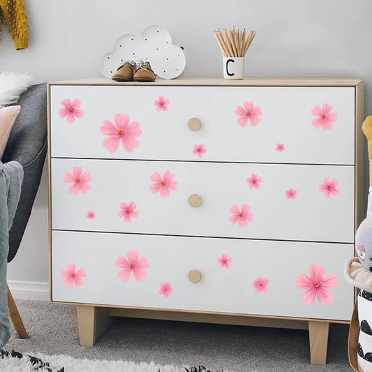 Small Pink Flowers Wall Stickers for Bedroom Living Room Home Decoration Wall Decal Self Adhesive Removeble Waterproof Mural