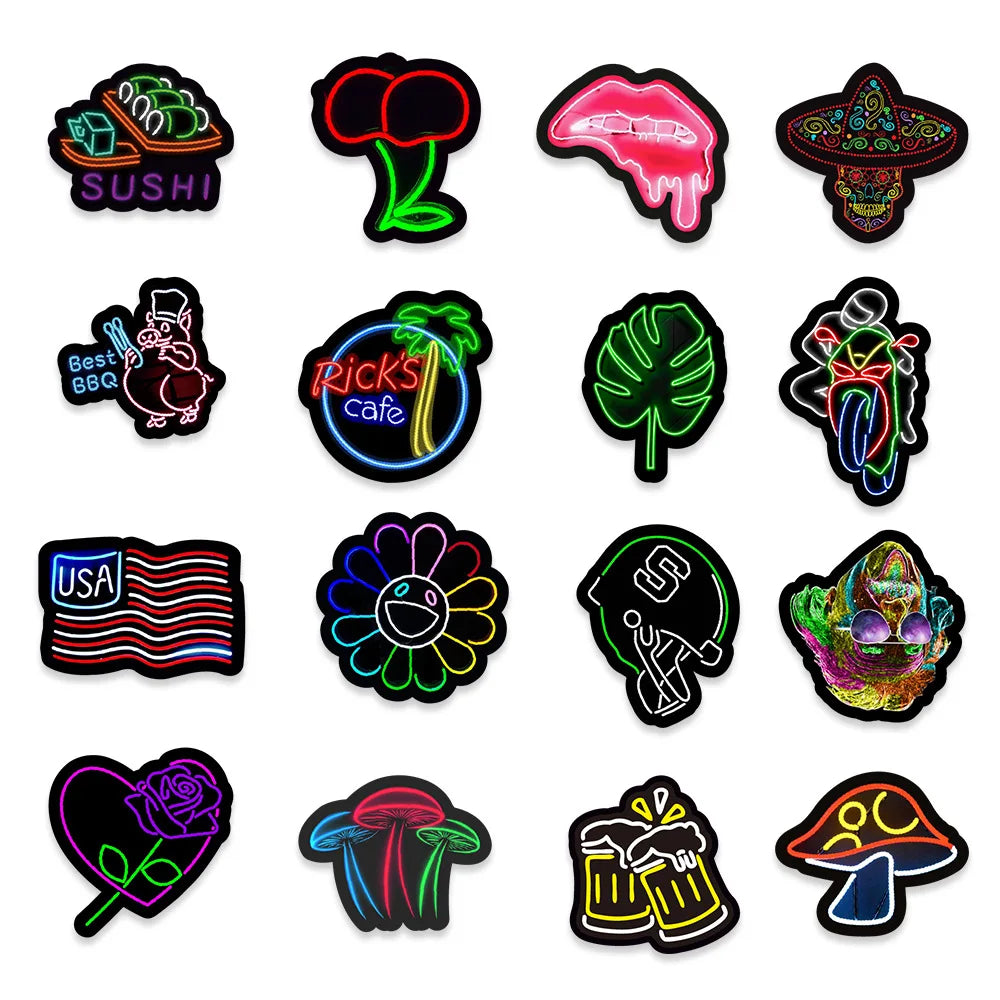 10/30/50PCS Popular Cool Neon Light Sticker Pack Skateboard Guitar Decoration DIY Laptop New Waterproof Graffiti Decal Wholesale