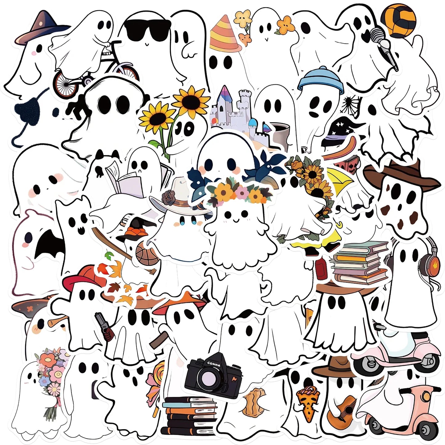 50pcs Cartoon Ghost Stickers: Waterproof Laptop Decals