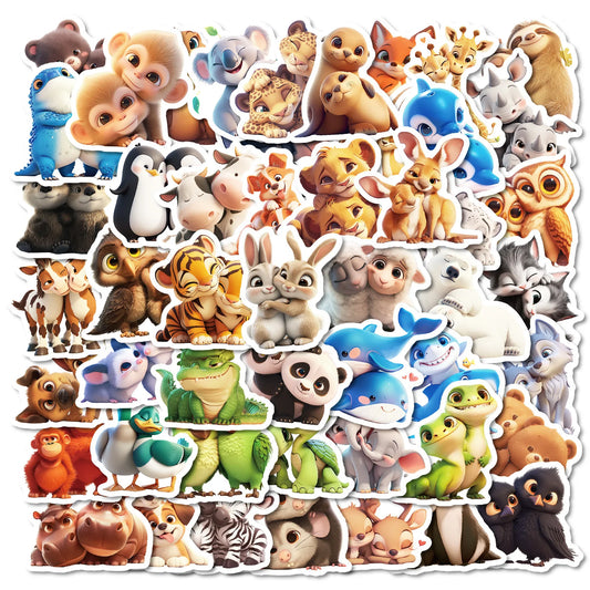 50Pcs Cute Cartoon Animal Stickers for Helmet, Wall, DIY Decoration