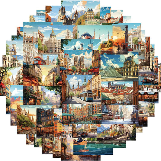 Vintage Landmark Building Anime Stickers - 10/30/50pcs Laptop Phone Suitcase Decor