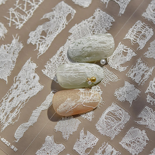 White Lace Nail Art Stickers - Bowknot & Letter Design