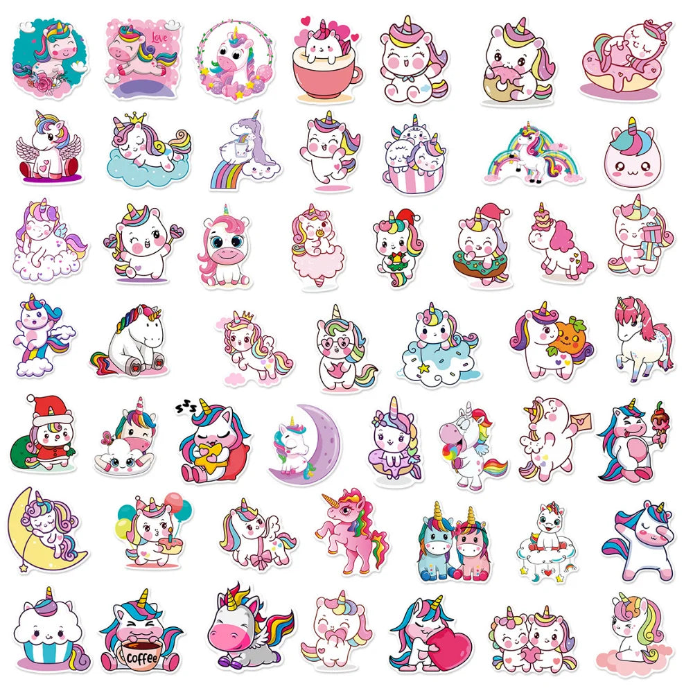 10/50Pcs Cute Cartoon Horse Stickers for Laptop Luggage Phone Car Scooter Funny Vinyl Decal for Kids Girl Children Gift