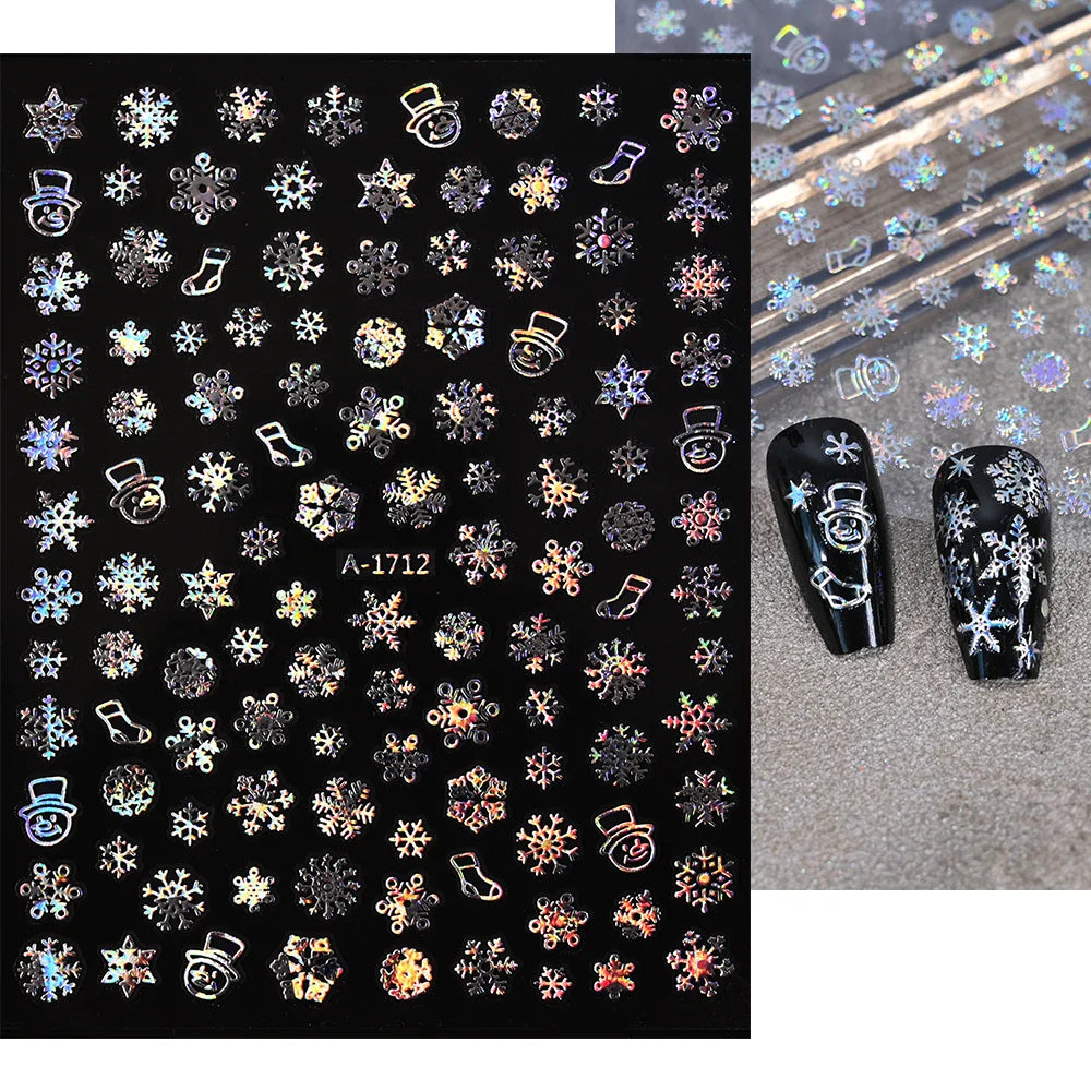 3D Snowflake Nail Decals Silver Christmas Winter Y2K