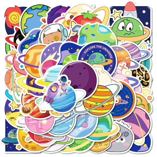 50Pcs Cartoon Universe Planet Stickers for Helmet, Wall, DIY Decoration