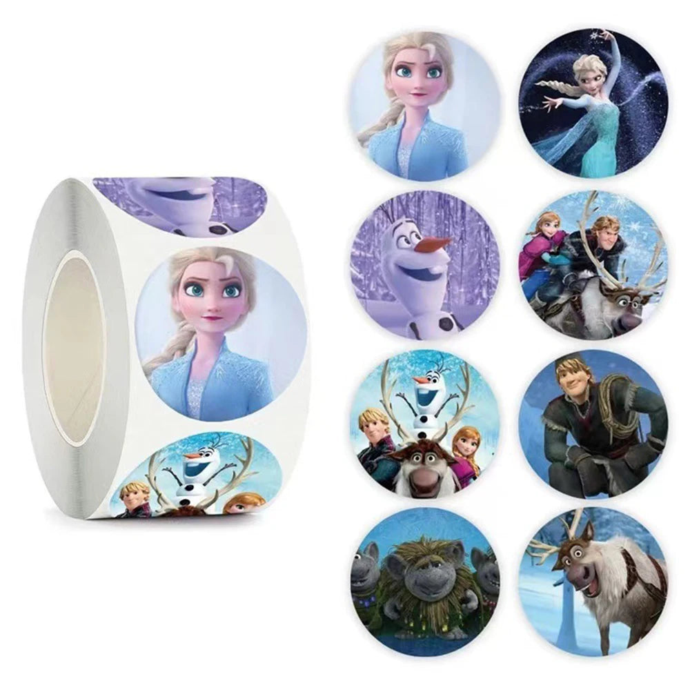 500pcs/roll Disney Movie Frozen Elsa Stickers Cute Cartoon Princess Kids Reward Sticker Toy Laptop Phone Luggage Sealing Decals