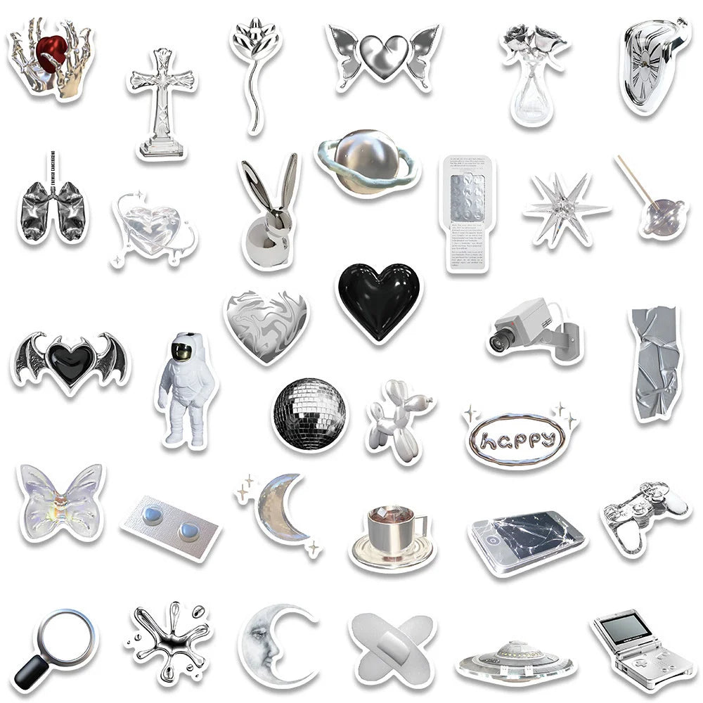 66pcs Korean Silvery Girly Stickers Pack Stationery Laptop Ipad Phone Sticker DIY Scrapbooking Supplies Journal Accessories