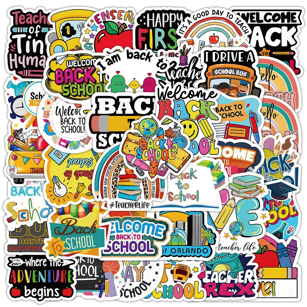 Cartoon School Supplies Stickers for Kids - Laptop, Phone, Fridge, Stationery