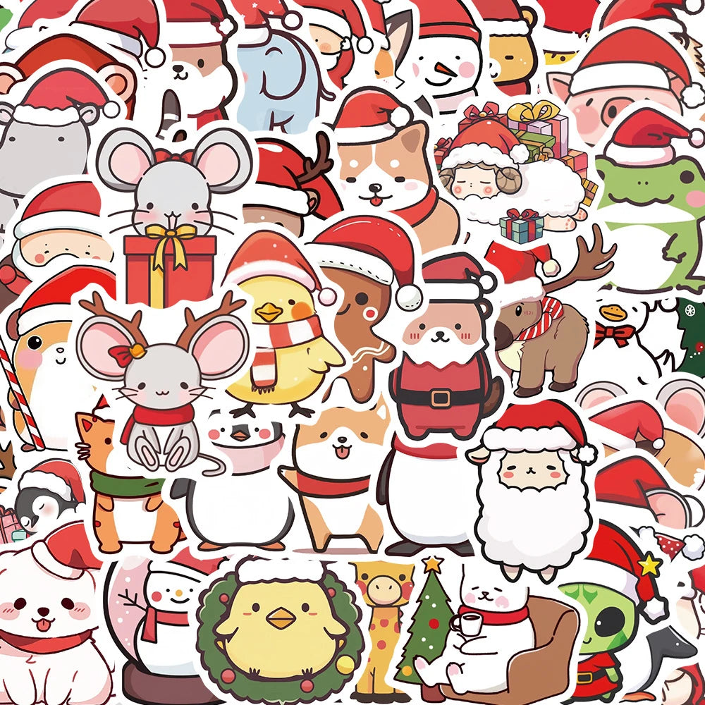 Cute Christmas Animal Cartoon Stickers for Laptop, Suitcase, Phone, Car, Kids Toys (10/30/50pcs)
