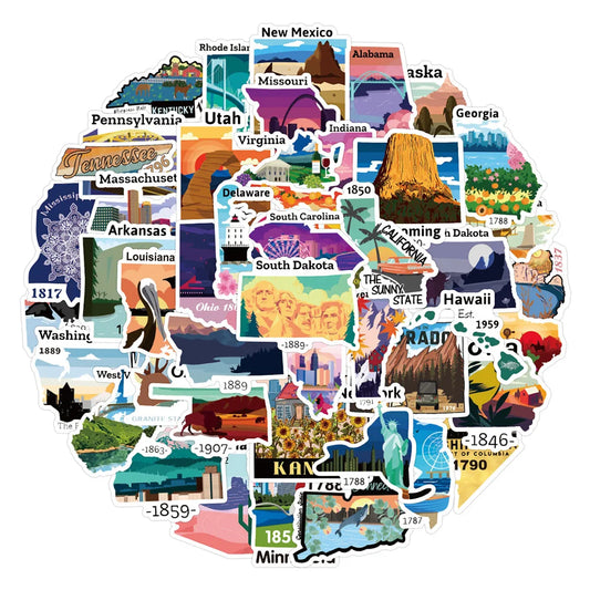 America Map Stickers 10/30/50PCS for Laptop, Luggage, Skateboard, Kid Toys, Gift