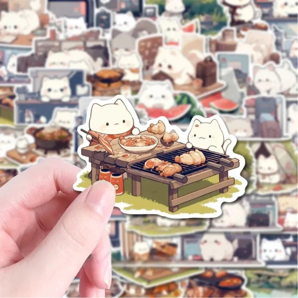 10/30/54pcs Kawaii Animal Cats Stickers Aesthetic Decoration Decals Waterproof DIY Phone Laptop Waterproof Cute Sticker for Kids