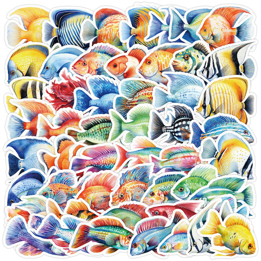 50Pcs Cartoon Marine Fish Stickers for Helmet, Wall, DIY Decoration