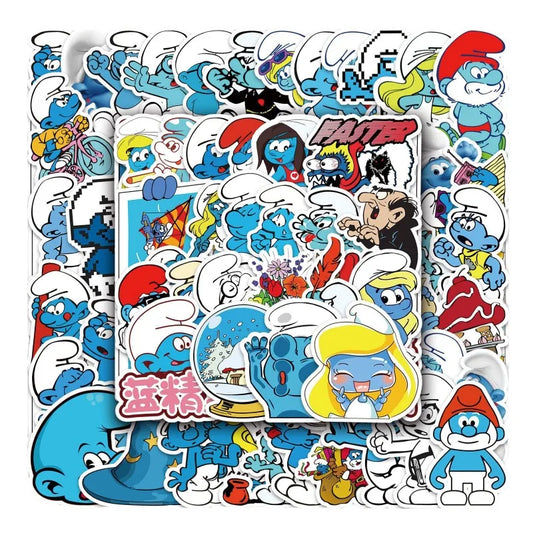50PCS Smurfs Stickers for Laptop, Phone, Car, Scooter, Suitcase, Water Bottle, Stationery, Refrigerator