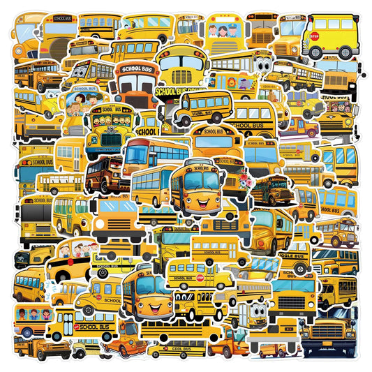 Yellow School Bus Cartoon Stickers - 10/30/50/110PCS for Fridge, Laptop, Luggage, Skateboard, Graffiti