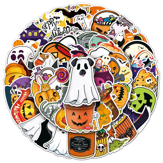 Halloween Stickers Pack: Cute Cartoon Decals for Kids, Skateboard, Laptop, Phone, Fridge
