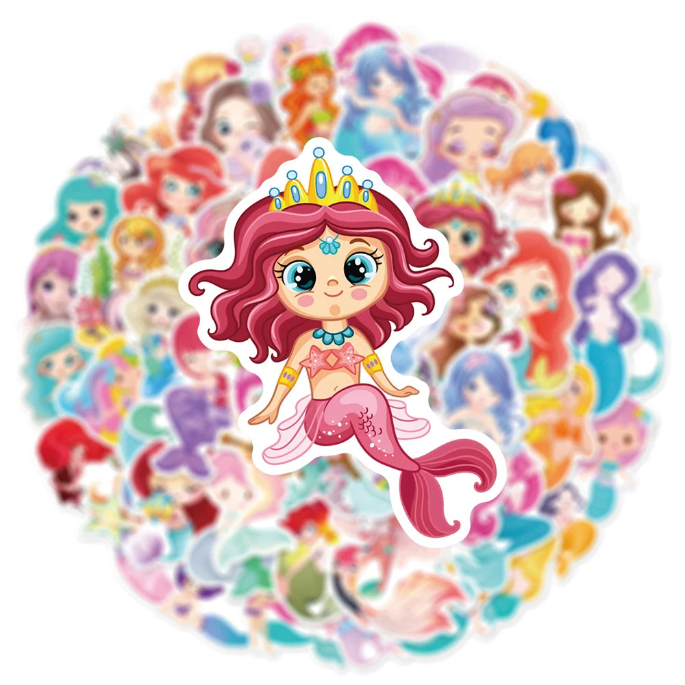 10/30/50PCS Cute Cartoon Mermaid Stickers Kawaii Princess Decals Kids Toy Stationery Fridge Phone Car Guitar Bike DIY Decoration