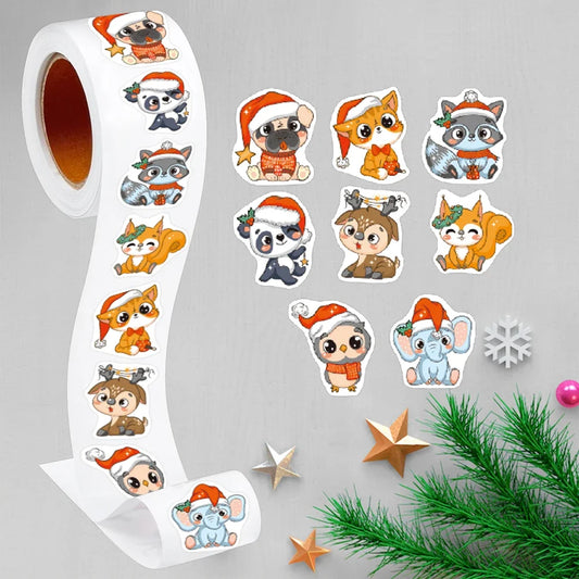 Christmas Animal Stickers 100-500pcs 8 Designs 2.5cm