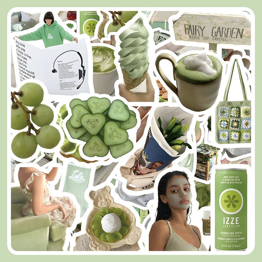 Cute Green Stickers Pack: Cartoon Decals for Scrapbook, Suitcase, Phone, Laptop, Fridge, Bike, Guitar, Car