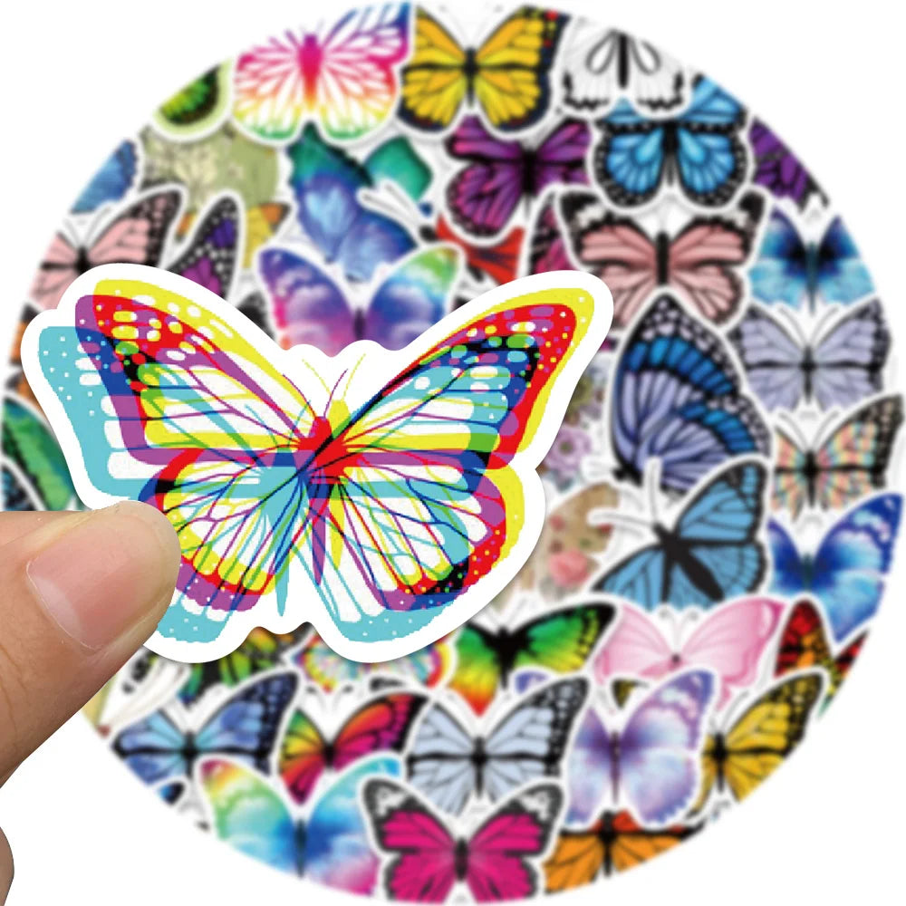 50PCS Pretty Colorful Butterfly Animal Waterproof Graffiti Sticker Phone Fridge Guitar Motorcycle Luggage Cartoon Decal