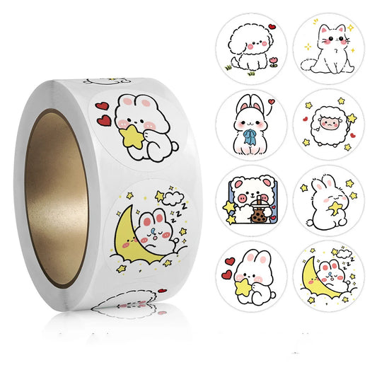 100-500Pcs 2.5cm Korean Cute Animal Stickers Roll for Envelope Praise Reward Student Kid Work Label Kawaii Stationery Seal Lable