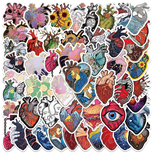 50PCS Heart Cartoon Aesthetic Stickers for Motorcycle, Skateboard, Laptop, Phone, Suitcase, Bottle, Car