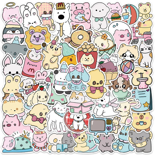 50pcs Cute Cartoon Animals Stickers Kids Water Bottle Decals Luggage Laptop Guitar Phone Stationery Waterproof Graffiti