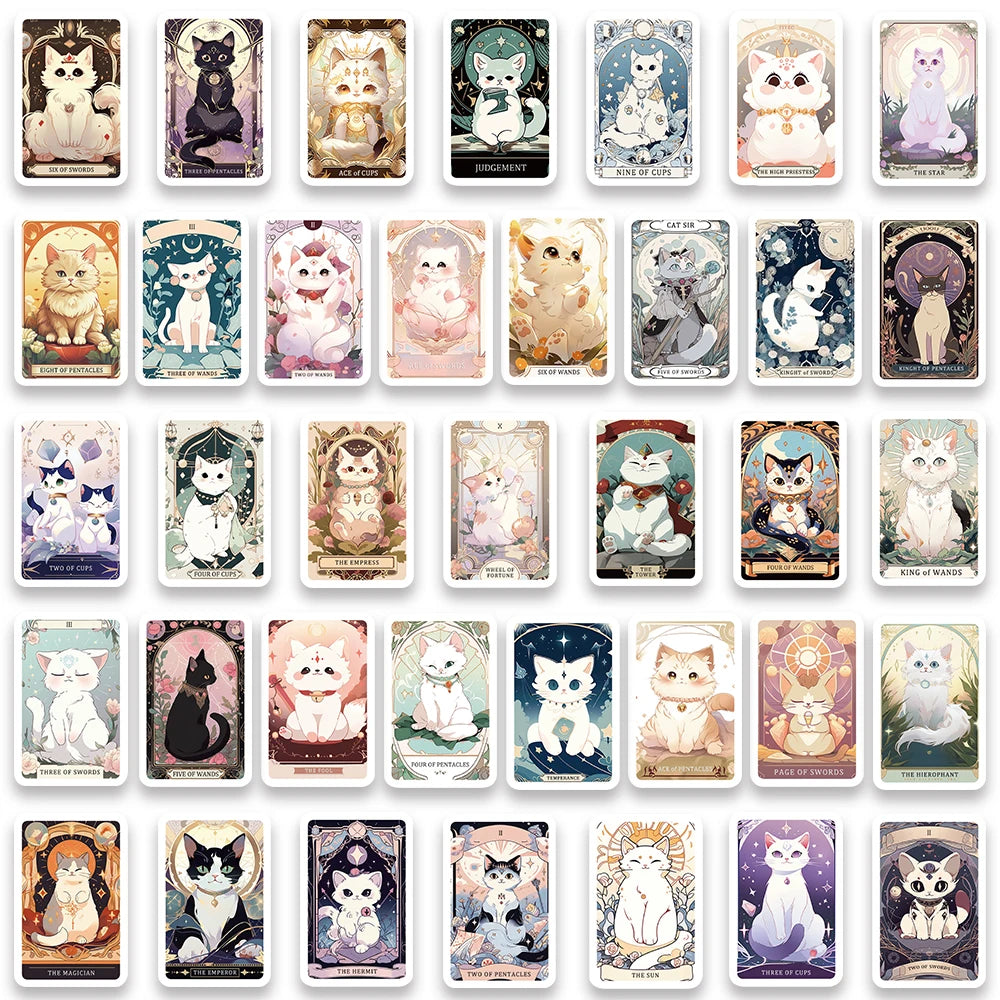 78pcs Cute Cartoon Cats Tarot Card Stickers