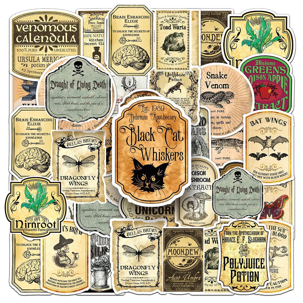 10/30/50pcs Vintage Magic Potion Label Sticker Packs Sticker Raccoon