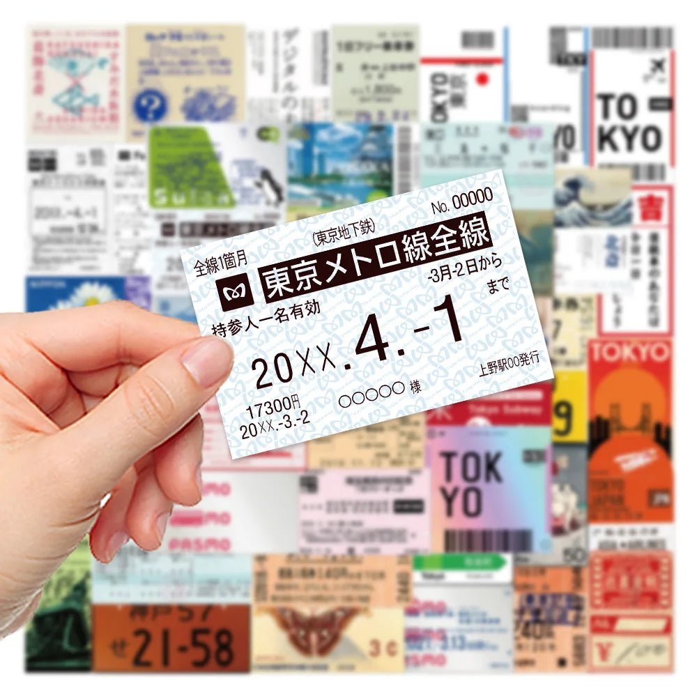 10/30/60PCS Japanese Tickets Tokyo Travel Stickers Decals For Suitcase Phone Notebook Fridge Motorcycle Funny DIY Sticker Gift